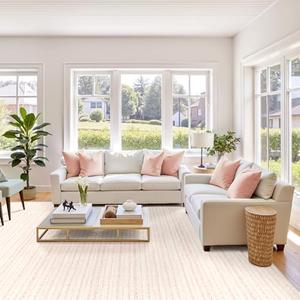 Pink Large Area Rug 8x10 Living Room Nursery, Machine Washable 8 x 10 Rug Boho Moroccan Farmhouse, Soft Neutral Indoor Pink Carpet for Bedroom Dining Room Playroom