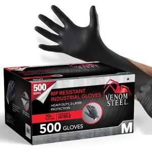 Venom Steel Industrial Nitrile Gloves, Chemical Resistant Disposable Black Gloves, Latex-Free, Powder-Free, Textured Grip, Heavy Duty Two-Layer Protection, 6 mil, Medium (Pack of 500)
