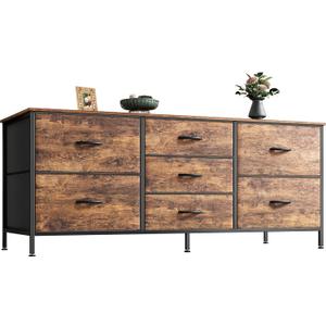 Huuger Dresser with 7 Fabric Drawers, 47 Inch Dresser TV Stand for 43, 50, 55 Inch TV, Metal Frame, for Bedroom, Clothing, Rustic Brown
