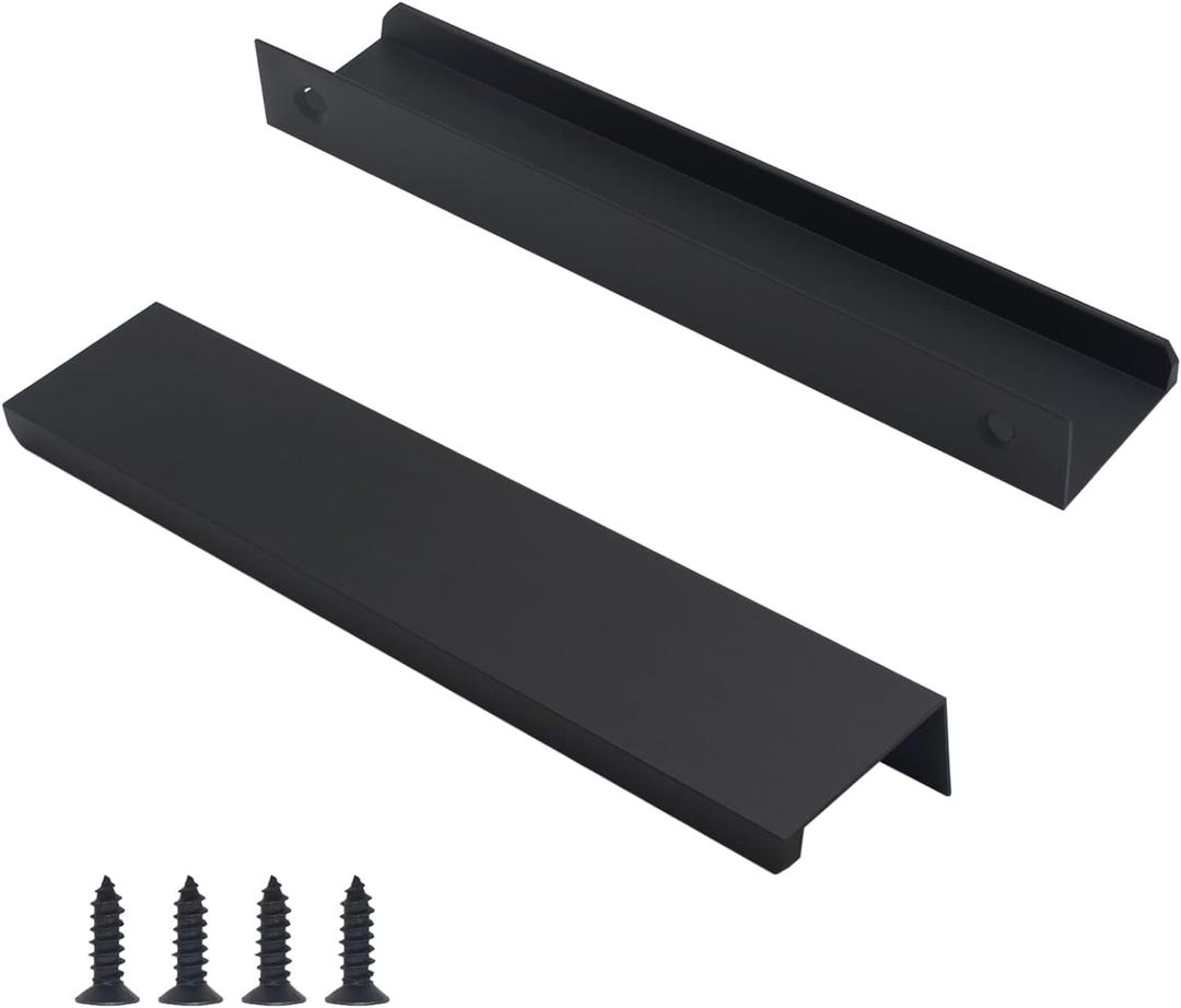 10 Pack Black Cabinet Handles Modern Finger Edge Pulls for Cabinets 6"/150mm Length, Matte Black Drawer Pulls Kitchen Tabs Pull Hardware Aluminum