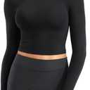 YEOREO Ease Women Workout Gym Tops Basic Long Sleeve Shirt Slim Fitted Casual Stretchy Thin Active Running Yoga Crop Top (Black, L)