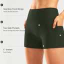 Pudolla Womens Swim Shorts High Waisted Bathing Bottom Shorts Tummy Control Board Swimsuit with Pockets (Medium, Olive Green)