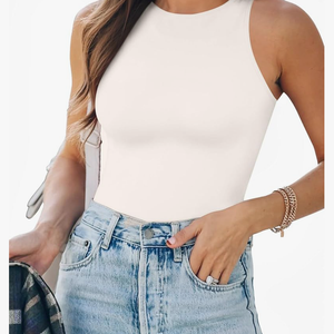 ALLBASE Women's Sexy Double Lined Sleeveless Bodysuits Racerback Halter Tank Top for Women's Sexy Going Out Leotards, White, XXLarge