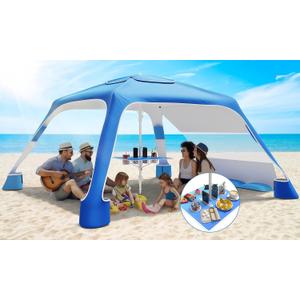 Beach Cabana, 6.5'6.5' Cool Cabana, UPF50+ Beach Canopy, Adjustable Height Beach Tent Sun Shelter, Beach Shade Sun Umbrella with Removable Side Wall and Folding Table (Blue Gradient)