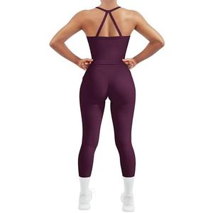 SUUKSESS Women 2 Piece Workout Sets Compression Tummy Control Leggings with Pockets Halter Built in Bra Tank Tops Medium, Violet