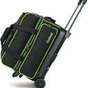 Goloni Double Roller 2 Ball Bowling Bag with Separate Shoe Compartment,2 Ball Bowling Bag with Wheels,Retractable Handle Extends to 40" (green)