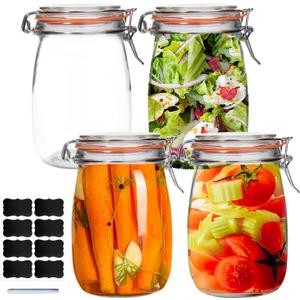 32 oz Wide Mouth Mason Jars,4 Pack Glass Pickling Jars with Airtight Lids,Air Tight Glass Storage Container for Canning,Pickling,Fermenting (32OZ)