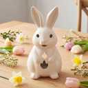 Easter Bunny Figurines 11 Inch Light up Easter Bunny Decorations White Resin Rabbit Figurines for Spring Indoor Rustic Decor Home Table Room Kitchen(Flame Style)