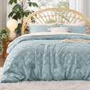 Bedsure Queen Comforter Set - Dusty Blue Comforter, Boho Tufted Shabby Chic Bedding, 3 Pieces Vintage Farmhouse Bed Set for All Seasons, Fluffy Soft Bedding with 2 Pillow Shams