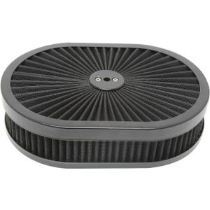 Super Flow Oval 12''X2'' Air Filter Assembly Kit Black Element and Anodized Base Washable and Reusable Replacement V8 Air Cleaner with Mounting Stud and Wing Nut Kit for Chevy Frd