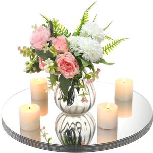 Amyhill 8 Pcs Round Mirrors for Centerpieces Table Decorations Acrylic Circle Mirrors Tray Candle Plates for Wedding Baby Shower Birthday Party Bulk Supplies(16 Inch)