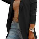 Womens Casual Long Sleeve Blazers Solid Color Knit Blazer Work Office Open Front Blazer Jacket, Black, Large