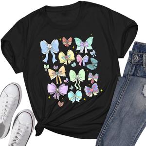 Magical Princess Bow Shirt for Women Magic Kingdom Tshirt Short Sleeve Family Holiday Vacation Tee Tops Black, Small