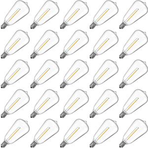 E12/C7 Base LED Replacement Bulbs for ST38 Outdoor String Lights - Not Solar, Vinatge 1W LED Shatterproof Bulb, Warm White 2200K, 25 Pack