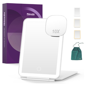 Mocado LED Foldable Travel Makeup Mirror - 5x7 inches 3 Colors Light Modes USB Rechargeable Touch Screen, Portable Tabletop Cosmetic Mirror for Travel, Cosmetic, Office (White) 