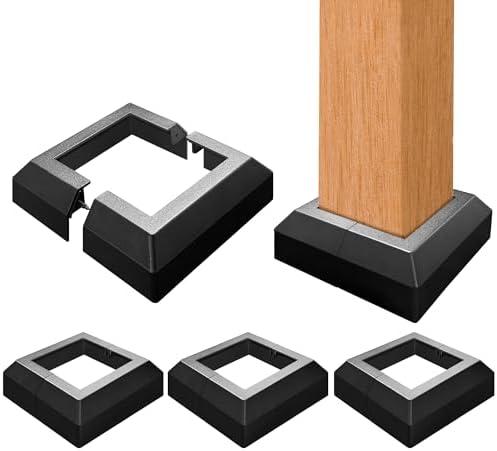 4 Pack Deck Post Skirt Trim 4X4IN Black, Aluminum Porch Split Post Base Cover, Solid Post Foot Protection Replacement for Fence Stairs Outdoor Decor Railing (6.5x6.5IN Outer Size)