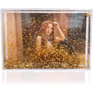 SH.DREAM Liquid Floating Water Golden Glitter Photo Frame with Glitter Liquid for Cute Family Couple Gift (5X7Inch) Golden