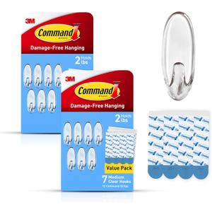 Command Clear Medium Hooks, 14 Hooks, 24 Strips - Easy to Open Packaging, Organize Damage-Free