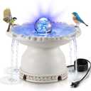 Bird Bath Fountain with LED Light for Outside Garden Patio, 6.3"L x 4.13"W x 4.13"H