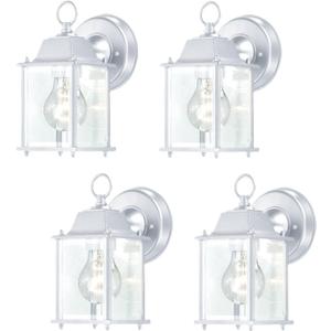 WISBEAM 4 Packs White Outdoor Wall Lantern, Black Exterior Waterproof Wall Sconce for House, Aluminum Housing Plus Glass, Wet Location Rated, ETL Qualified, Bulbs Not Included