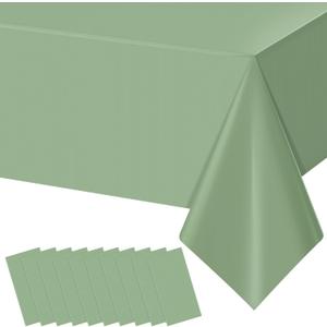10Pack Sage Green Plastic Tablecloths for Rectangle Tables, Light Green Disposable Tablecloth, Waterproof Sage Green Table Cover for Birthday Bridal Wedding Baby Shower Party Decorations, 54 X 108Inch