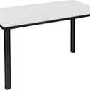 Regency Kee 42 x 24 in. Training & Seminar Table – Durable Laminate Top with Modern Steel Post Legs, Adjustable Glides, Scratch & Stain Resistant Classroom or Office Table (White, Black Legs)
