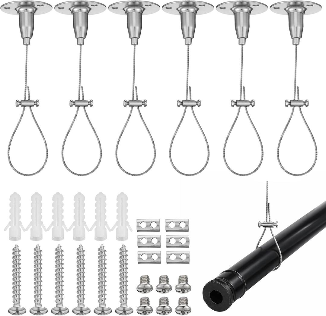 6 Pack Ceiling Mounted Curtain Rod Support 60'' Adjustable Closet Rod Support Bracket Closet Rods Supports Stainless Steel Ceiling Mount Closets Rods Bracket for Curved L-Shaped or Straight ShowerRod