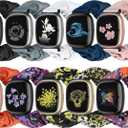10 PCS Compatible with Fitbit Versa 4/Sense 2/Versa 3/Sense Scrunchie Band, Soft Cute Pattern Printed Fabric Elastic Solo Loop Cloth Scrunchy Replacement Wristband for Women