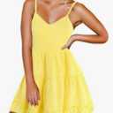 FANCYINN Women's Dresses with V-Neck and Spaghetti Straps Backless Sleeveless Floral Dress Ruffle Loose Swing Casual Dress, XS