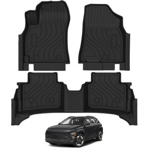 Falafa Floor Mats for 2025 Hyundai Kona(Not for EV), All Weather TPE Heavy Duty Anti-Slip Floor Liners 1st & 2nd Row for Hyundai Kona Car Mats Accessories, Black