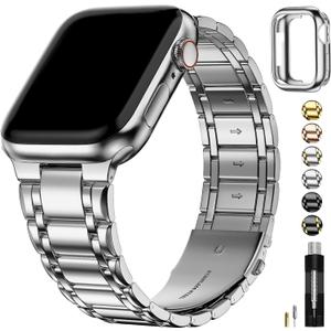 Fullmosa Bands Compatible Apple Watch 46mm 45mm 44mm 42mm 49mm 41mm 40mm 38mm, Stainless Steel iWatch Band with Case for Apple Watch Ultra Series 10 9 8 7 6 5 4 3 2 1 SE,42mm 44mm 45mm Silver