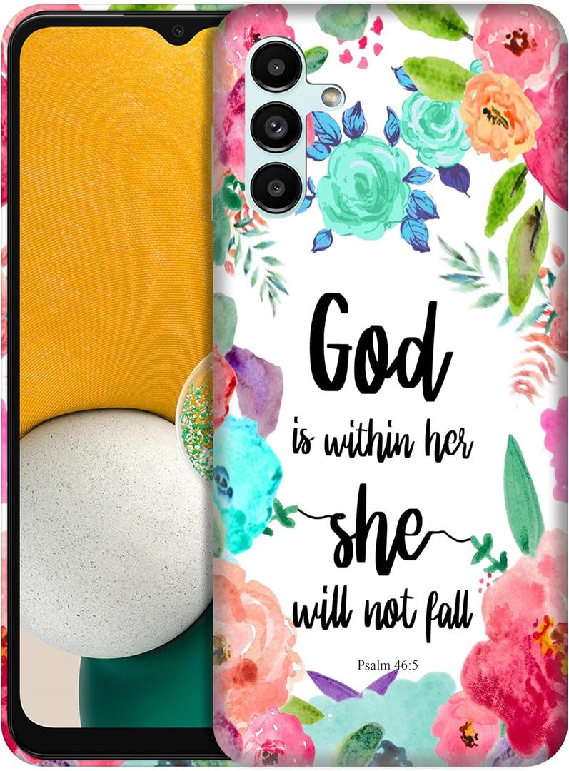 for Samsung Galaxy A13 5G, Samsung A13 5G Case - God is Within Her She Will Not Fall Printed Cute Slim Fit Plastic Protective Designer Back Phone Case/Cover for Samsung A13 5G White