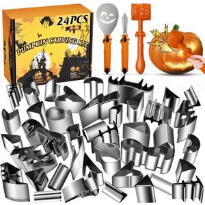 Pumpkin Carving Kit Halloween, Safe and Easy Pumpkin Carving Set for Kids, DIY Stainless Steel Pumpkin Carving Tools for Halloween Decoration Jack-O-Lanterns, Gift for Halloween(With Hammer)