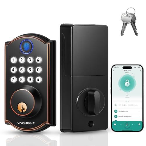 VIVOHOME Smart Lock for Front Door, Keyless Entry Door Lock with Fingerprint, Bluetooth App Remote Control, Electronic Keypad Deadbolt with User Management