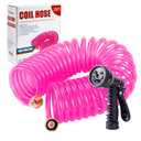 Yereen Garden Hose 25FT EVA Water Hose with 7-Pattern Spray Nozzle,Curly Self Coiling Lightweight Garden Hose,Retractable Drinking Water Safe Garden Coil Hose for Lawn Patio (Pink)