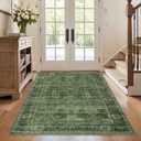 Washable Area Rug for Living Room Bedroom Dining Room Non-Slip Low Pile Boho Vintage Distressed Entryway Rug Traditional Floral Retro Accent Throw Carpet for Dining Room Bathroom Kitchen Green 3x5 