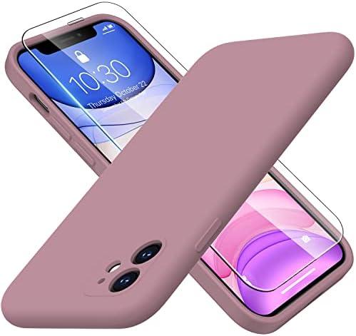 DorisMax Designed for iPhone 11 Case with Screen Protector - Upgraded Camera Lens Protector - Soft Full Coverage Liquid Silicone Cover - Scratch-Proof Protective Phone Case 6.1 inch - Dull Purple 2 Pack