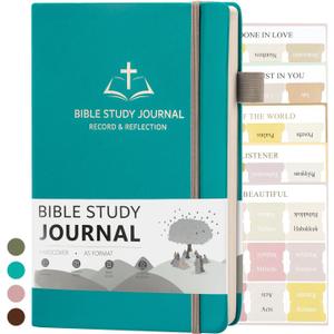 Daily Christian Bible Study Journal for Women & Men, 8.27x5.83” A5 Hardcover Prayer Notebook for Church, Sermon & Devotional Notes, PU Leather Cover with Elastic Band & Pen Loop. (Lake Blue)