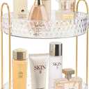 Rotating Makeup Organizer for Vanity, 2 Tier Perfume Skincare Storage for Women, Bathroom Counter Organizer, 360 Spinning Cosmetic Holder for Dresser Countertop, Clear