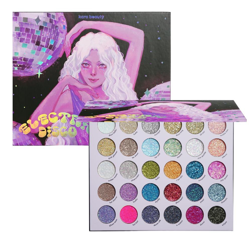 KARA BEAUTY ELECTRIC DISCO Glitter Eyeshadow Palette  30 Color Pressed Glitter Makeup Palette for Face, Body & Eyes No Glue Needed Chunky & Fine Glitter for Rave, Festival Makeup Mermaid Vibes & More