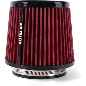 4-Inch Cold Air Intake Filter - Washable, High Performance, 3" or 3-1/2" or 4" Clamp-On Replacement Cone Air Filter Universal 3 Sizes in 1 Red