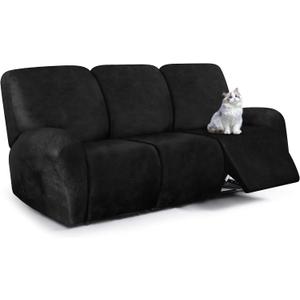 ANARACHON Leather Look Recliner Couch Cover, 8-Pieces Stretch Recliner Sofa Covers, Soft Reclining Slipcover, Washable Furniture Protector for Pets (3 Seater, Black)