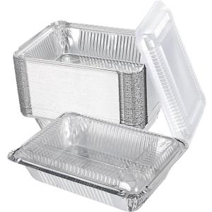 Kifmurase 50 Pcs Aluminum Pans with Transparent Lids, 8.5x6.5 Disposable Tin Foil Pan 2.25LB To Go Food Containers Baking Pans for Cooking Heating Roasting Take Out Freeze Meal Prep