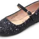 Girls Dress Shoes Sparkle Mary Jane Ballet Flats with Rhinestone Princess Flower Wedding Shoes, UK 3