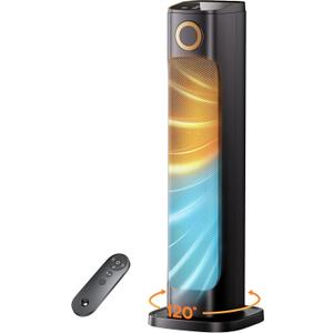 25" Patio Heater And Fan Combo for Indoor Use, 1500W Tower Portable Electric Space with Remote,Infrared Heater, 15H Timer, Oscillation, Quiet, for Garage, Room, Office, Black