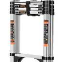Telescoping Ladder 12.5 FT A Frame, Extension Multi-Purpose with Balance Bar Heavy Duty 330 lbs Max Capacity for Home and Outdoor Work, Silver