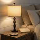 BOBOMOMO 20.5" Classic Table Lamps Set of 2, Farmhouse Nightstand Lamps with Dark Wood Grain Resin Base & Linen Shade, Small Bedside Lamps for Bedroom, Living Room, Home Office & Cozy Apartment Dcor