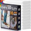 12 x 9 Ft Plastic Drop Cloths (10-Pack) - Disposable Painter's Sheeting & Tarps for Painting, Waterproof Furniture/Couch/Floor Protection