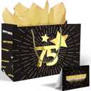 Pandecor 13" Large Gift Bag with Card and Tissue Paper for 75th and 80th Birthday Present