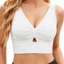GRAPENT Bikini Tops for Women Cropped Tankini Tops Beach Ruched Knot Cut Out Padded Adjustable Swimwear Swim Top Only (Medium, White)